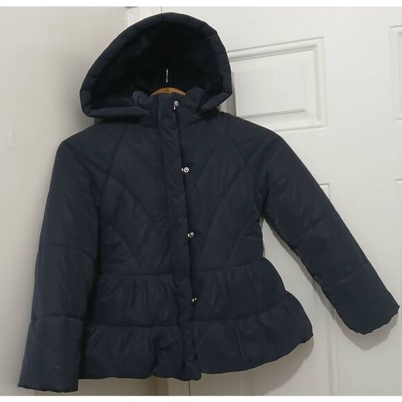 Mayoral girls kids size 9 Winter Puffer Jacket Coat navy blue Hoodie - Picture 3 of 7